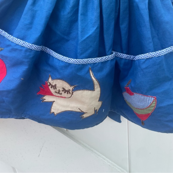 VINTAGE 1970s ROYAL BLUE CAT APPLE TOP APPLIQUÉ POCKET DRESS SIZE 2T - Picture 5 of 7